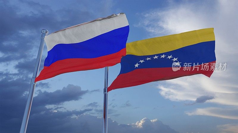 俄罗斯和委内瑞拉国旗- 3D插图库存镜头